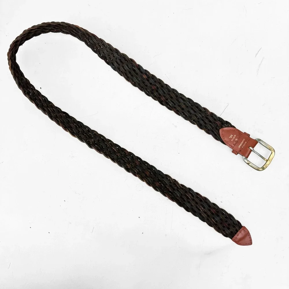 VTG Multi Color Braided Woven Leather Belt Guatemala Womens M Boho Western